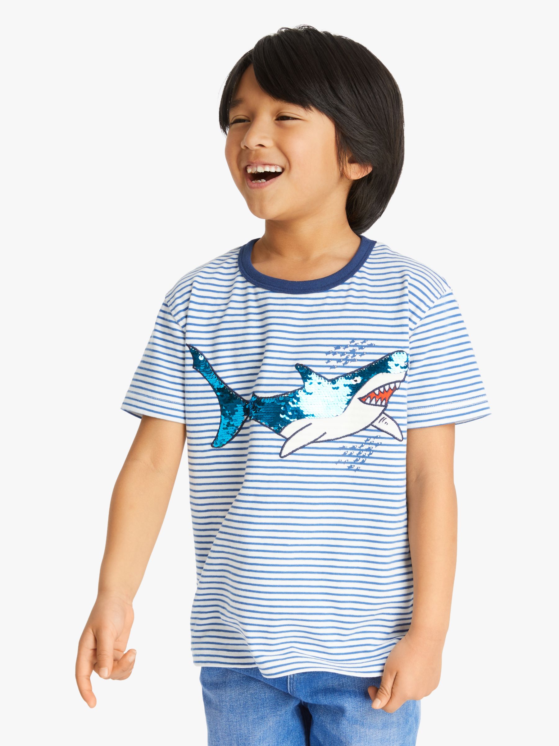 John Lewis & Partners Boys' Reversible Sequin Shark Stripe T-Shirt ...
