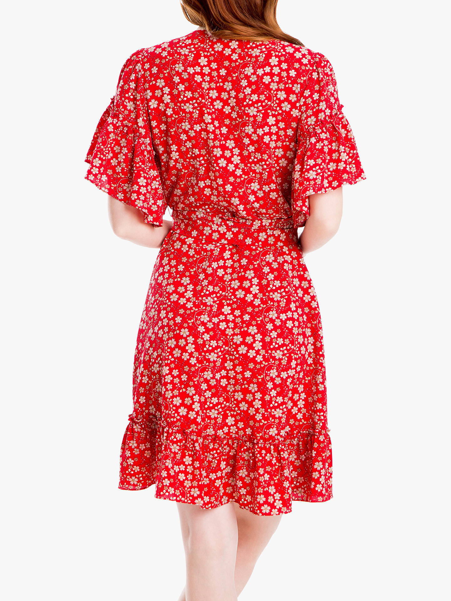 Max Studio Floral Print Ruffle Wrap Dress, Scarlet at John Lewis & Partners