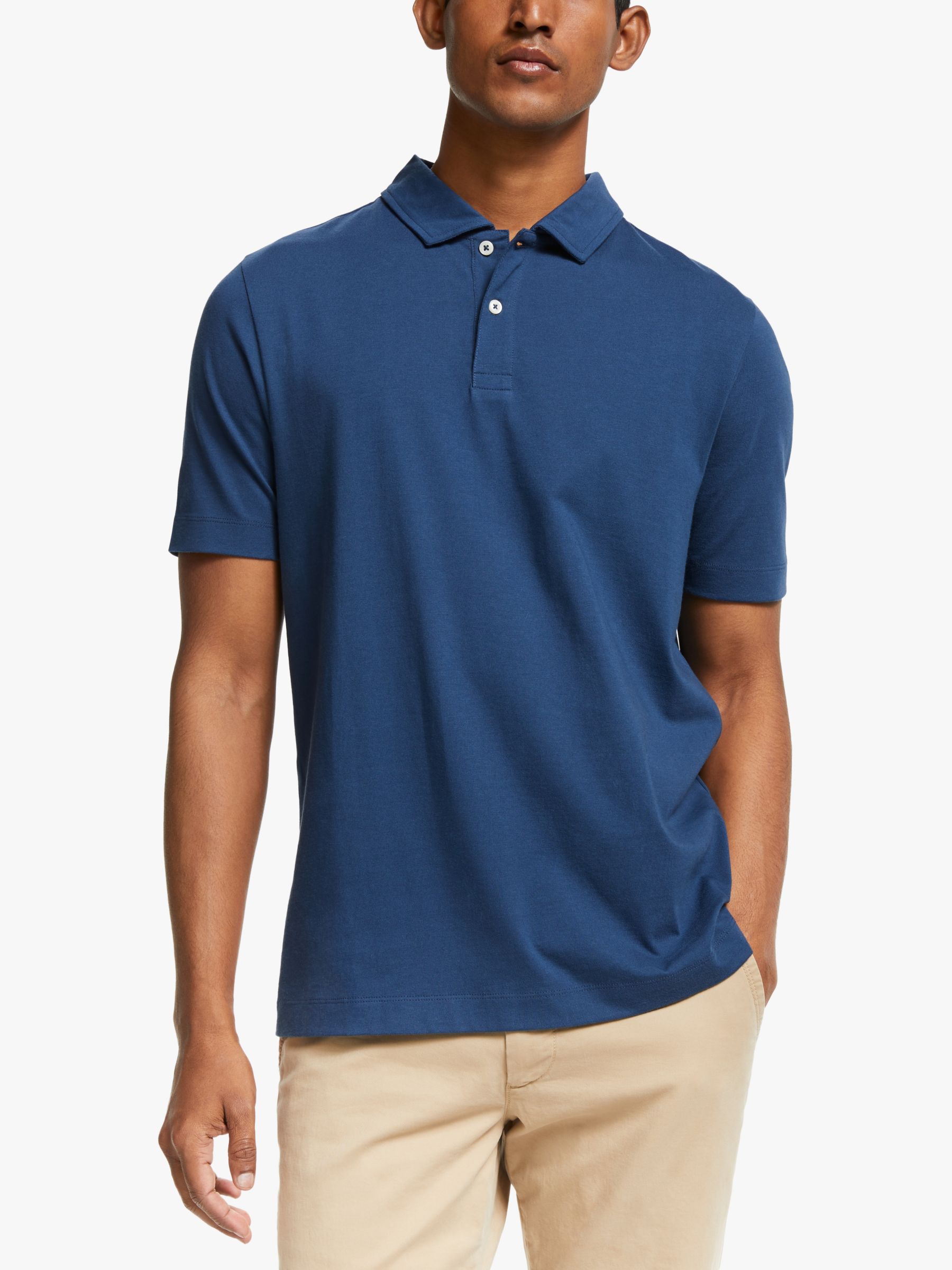 John Lewis & Partners Supima Cotton Jersey Polo Shirt, Blue at John ...