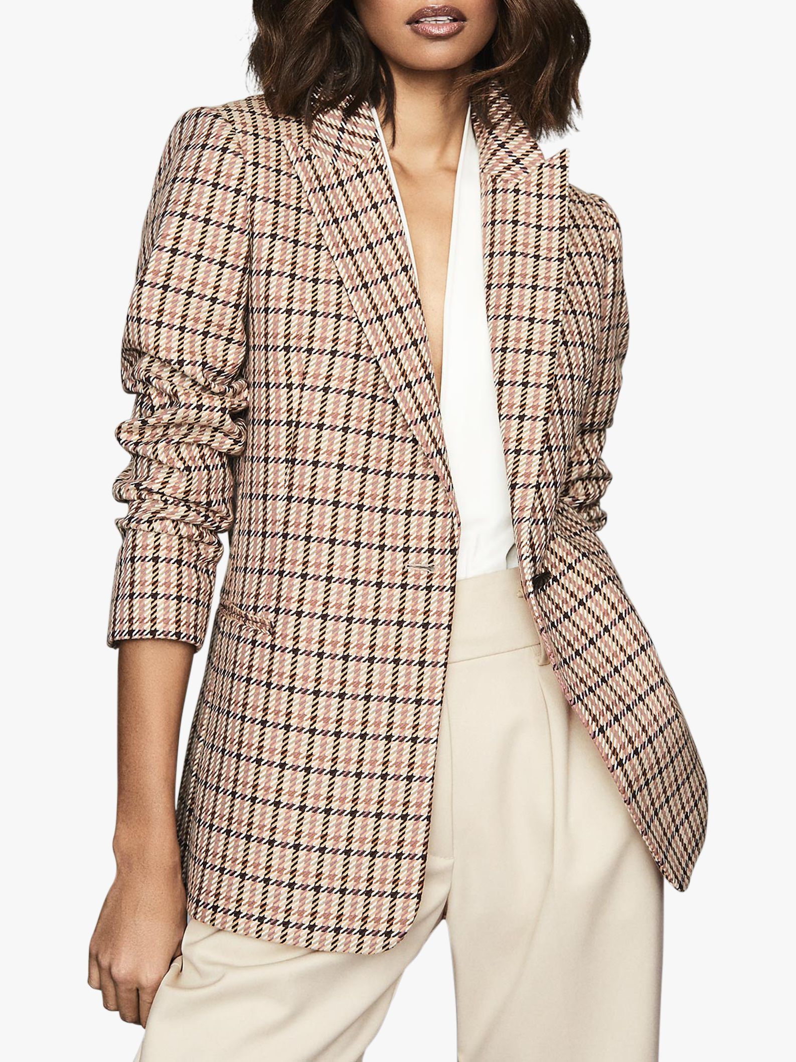 Reiss Taylor Check Single Breasted Blazer, Pink/Multi