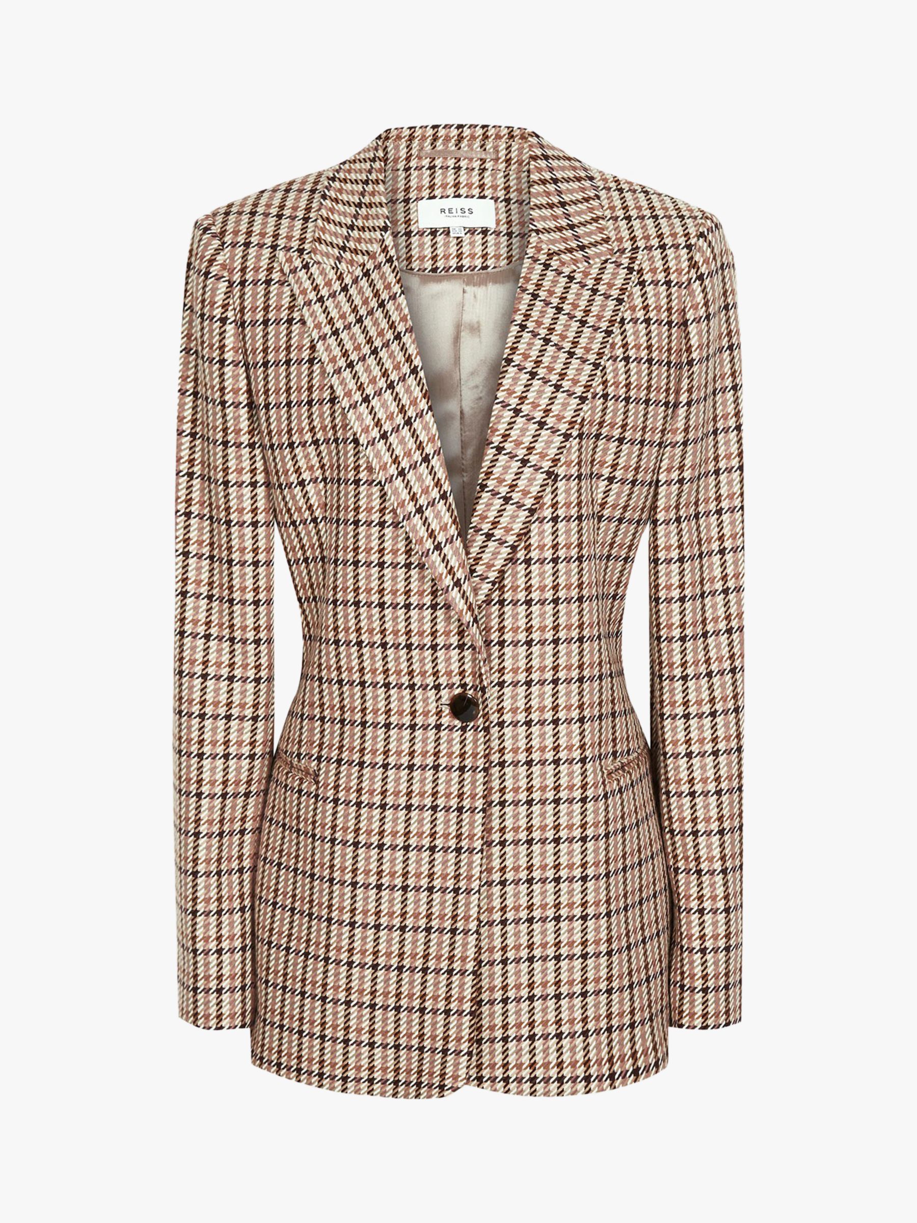 Reiss Taylor Check Single Breasted Blazer, Pink/Multi