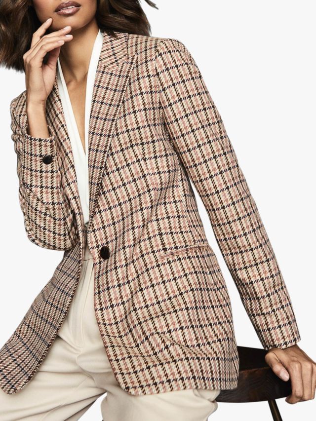 Reiss Taylor Check Single Breasted Blazer, Pink/Multi, 6