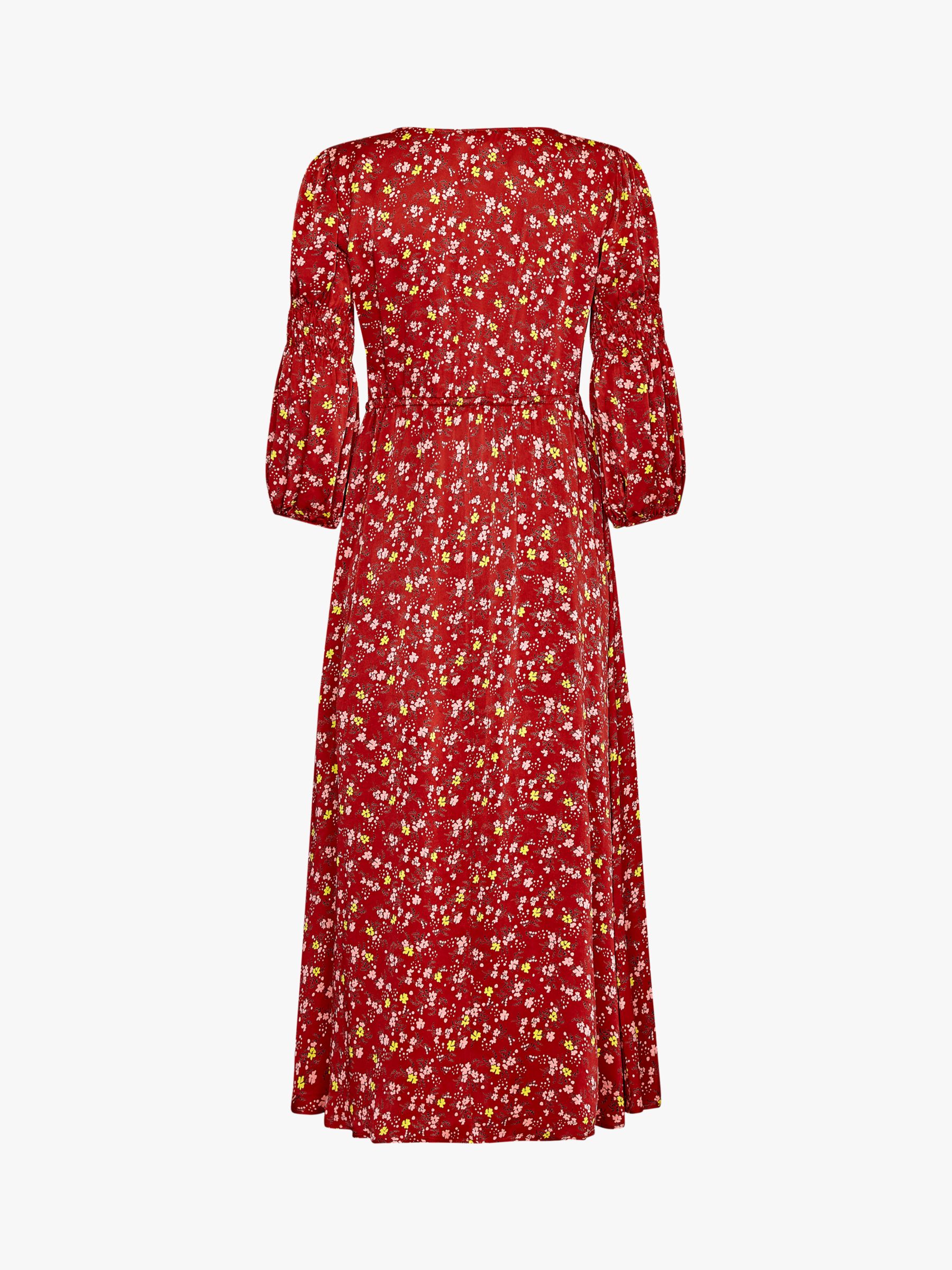 Ghost Clara Floral Tie Detail Midi Dress, Susie Spray Red at John Lewis ...