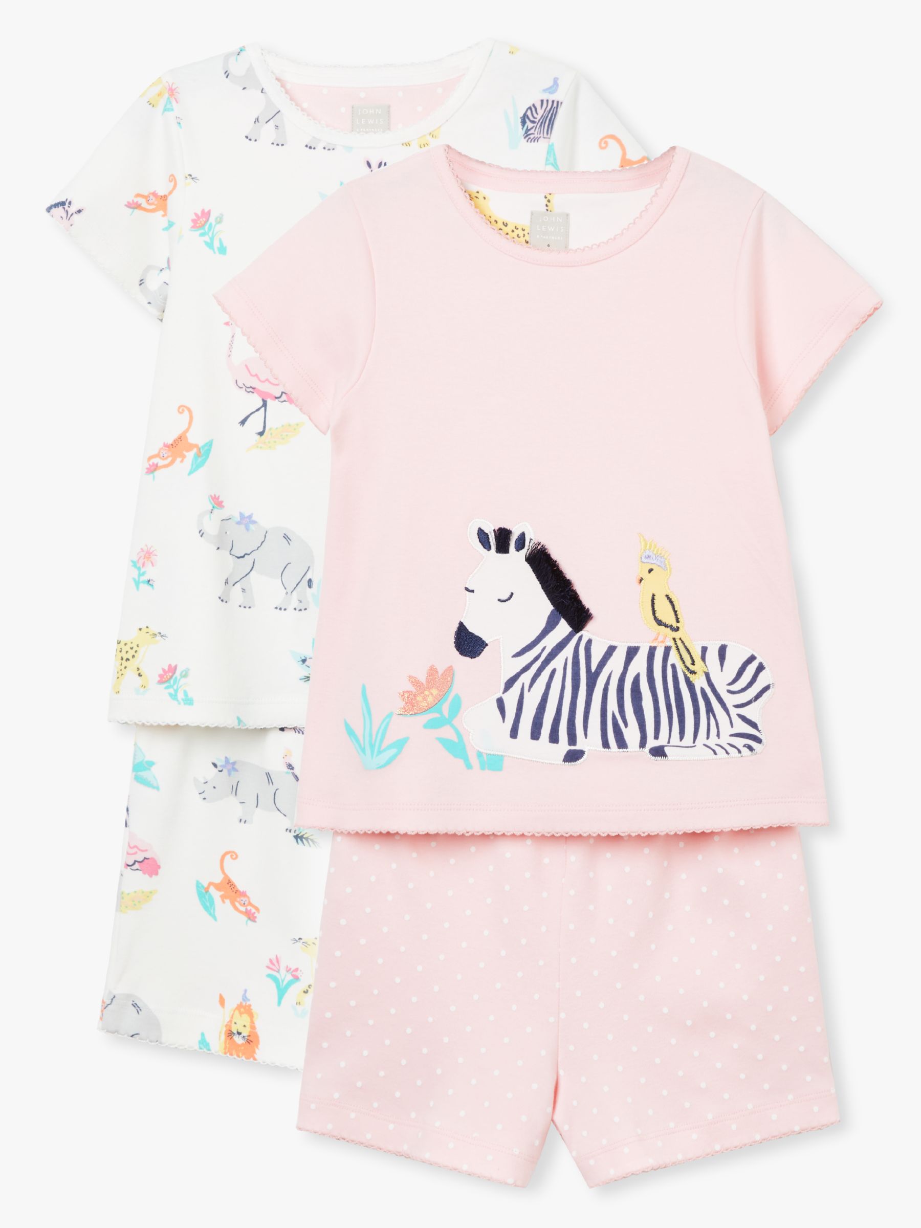 John Lewis & Partners Girls' Safari Print Short Pyjamas, Pack of 2 ...