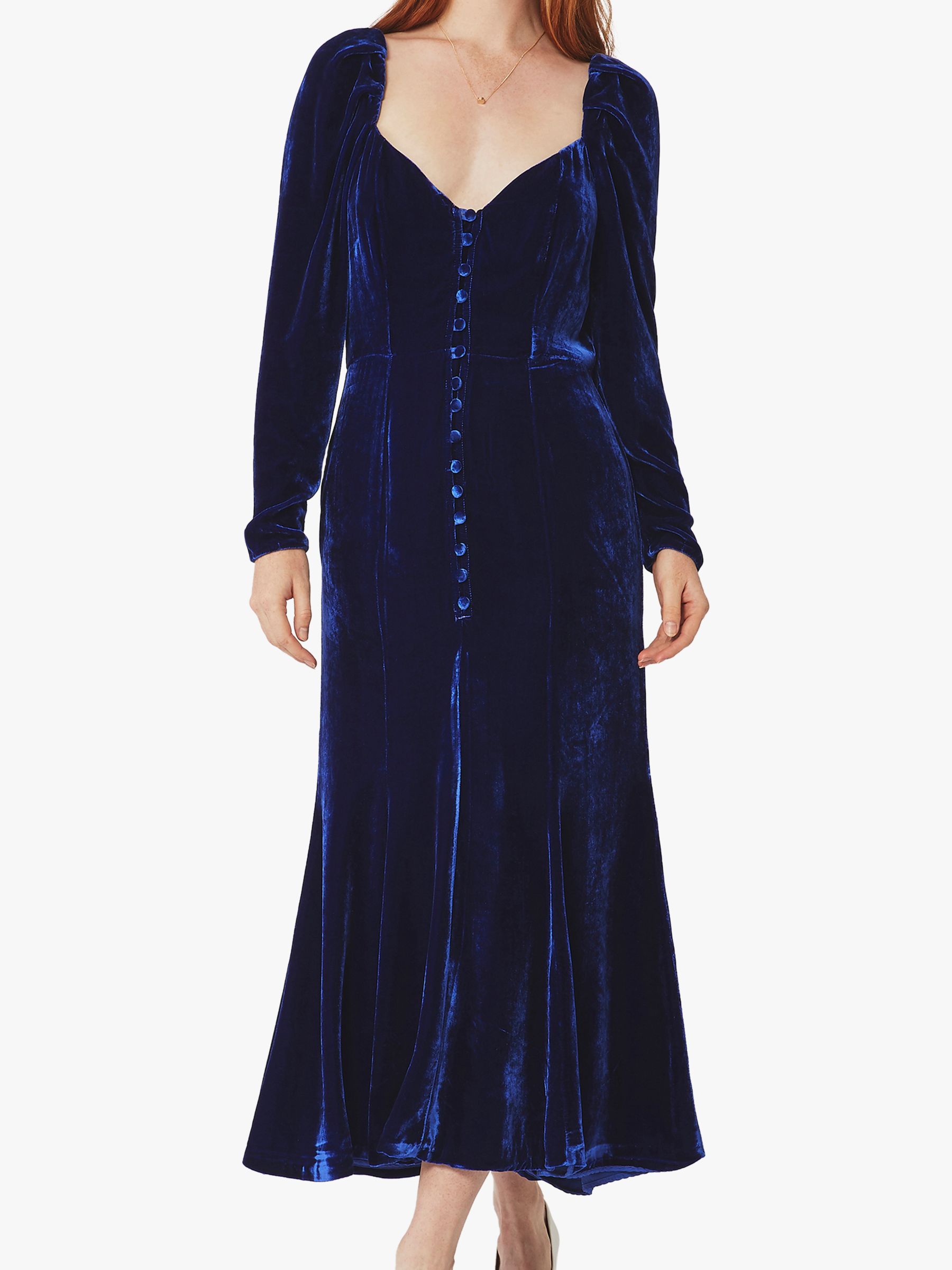 Ghost Sydney Silk Velvet Dress, Cobalt Blue