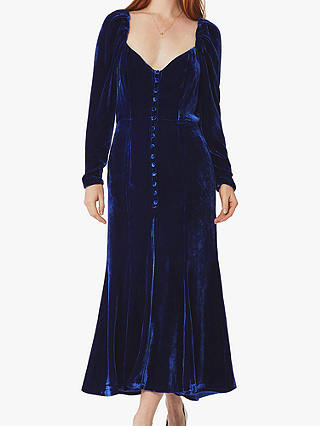 Ghost Sydney Silk Velvet Dress, Cobalt Blue