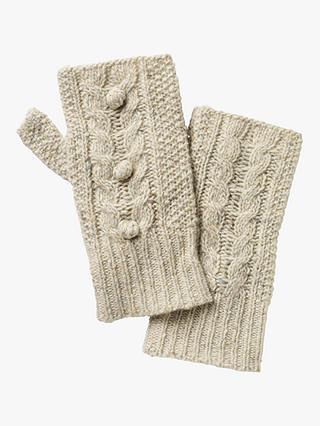 White Stuff Chunky Cable Knit Fingerless Gloves, Oatmeal
