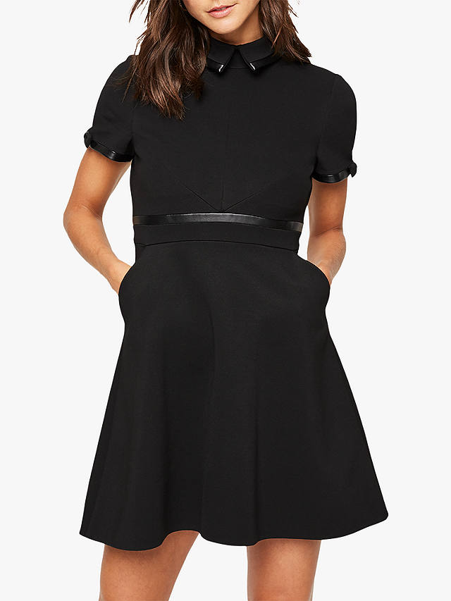 Damsel in a Dress Charlotte Tailored Faux Leather Detail Mini Dress, Black at John Lewis & Partners