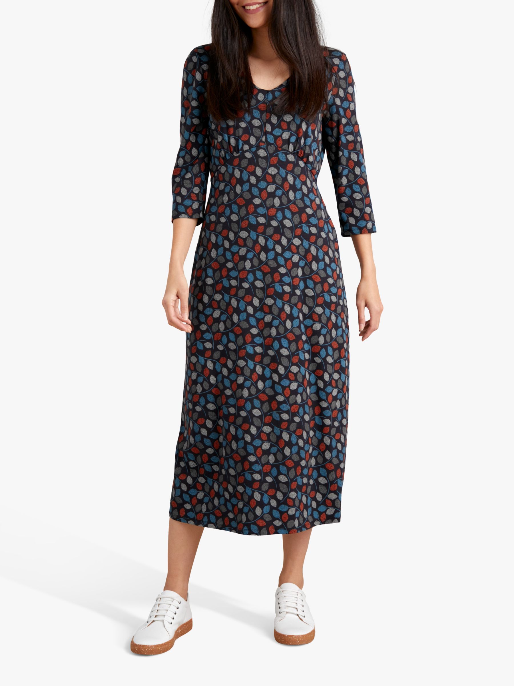 Seasalt Golden Hour Midi Dress, Spotty Leaves Dark Night