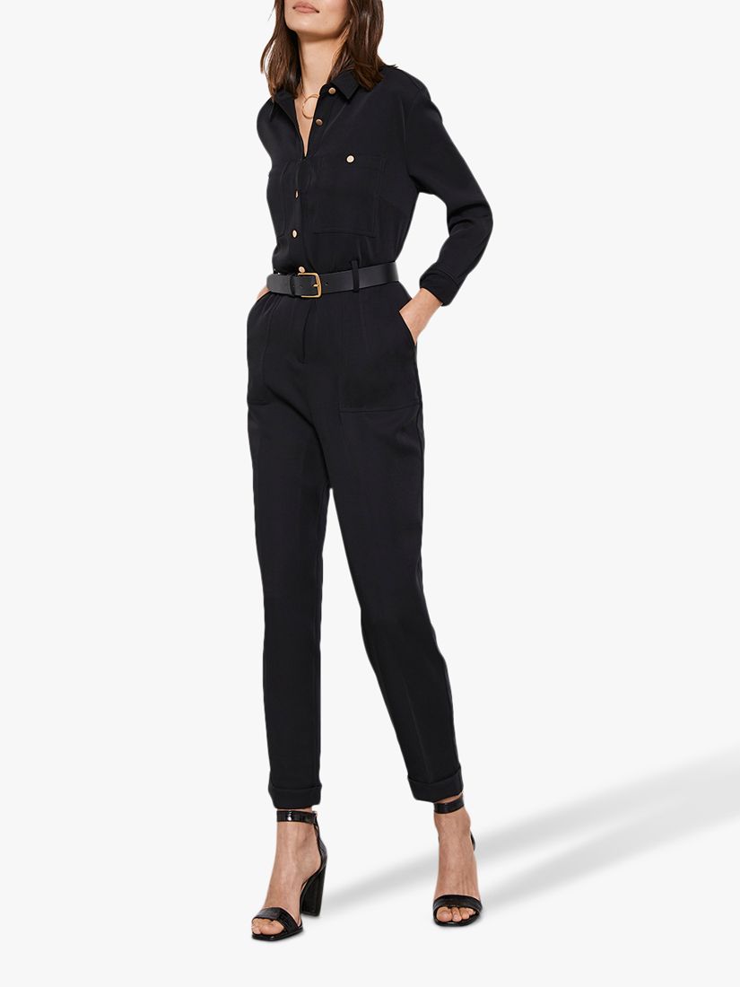 Mint Velvet Buttoned Belted Jumpsuit, Black