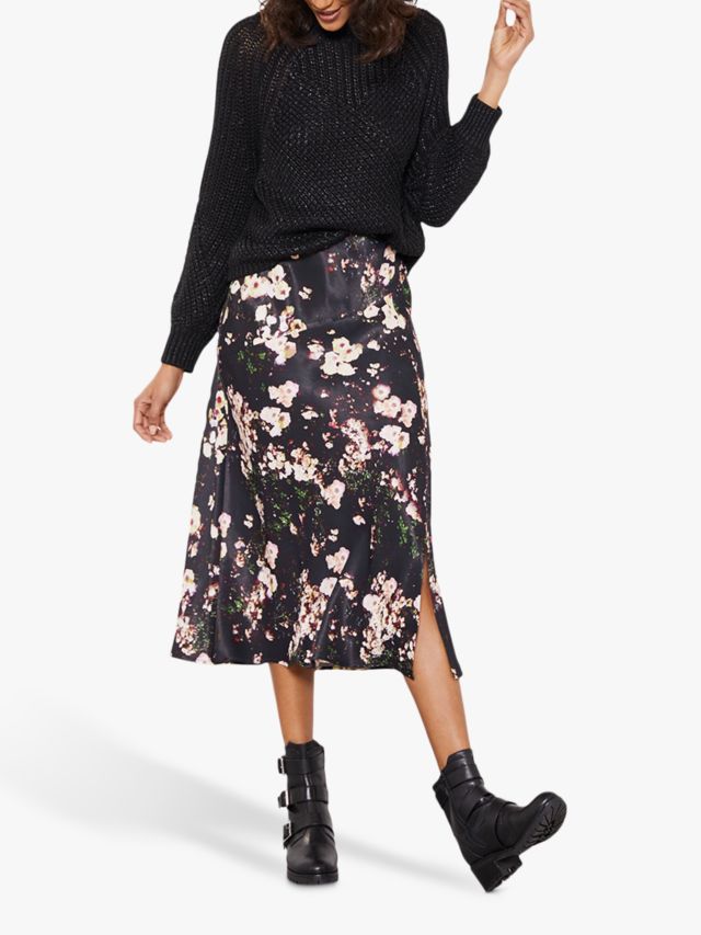 Mint Velvet Gabriella Satin Floral Bias Cut Slip Skirt, Multi, 6