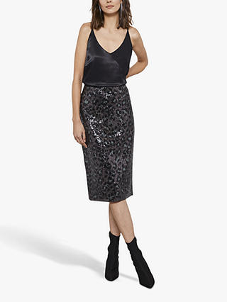 Mint Velvet Animal Sequin Midi Skirt, Multi