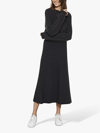 Mint Velvet Knitted A-Line Midi Skirt, Dark Grey
