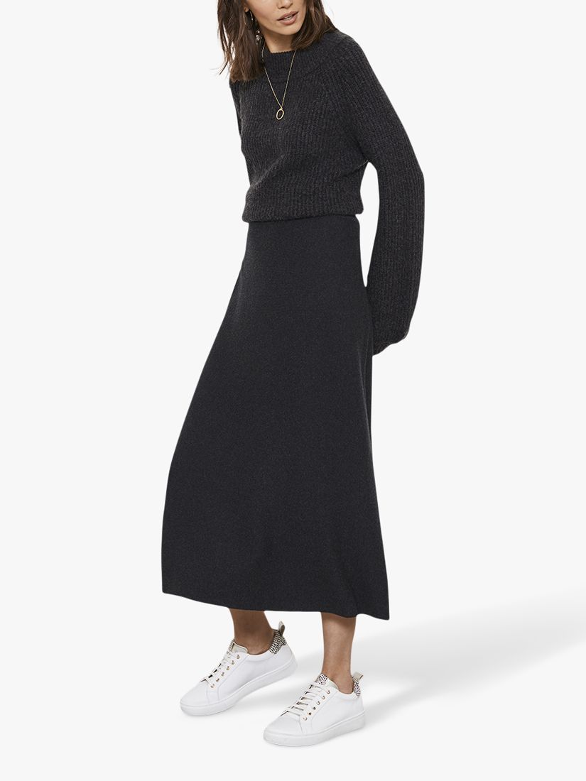Mint Velvet Knitted A-Line Midi Skirt, Dark Grey