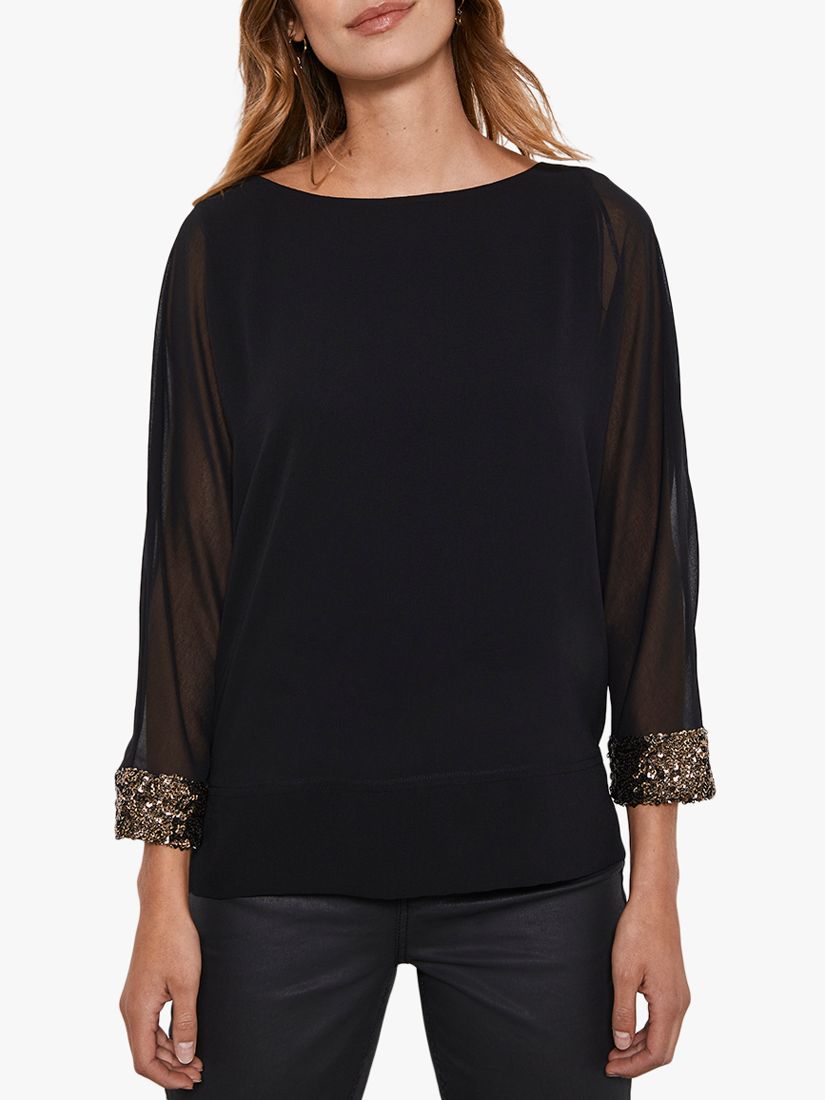 Mint Velvet Batwing Sequin Top, Black at John Lewis & Partners