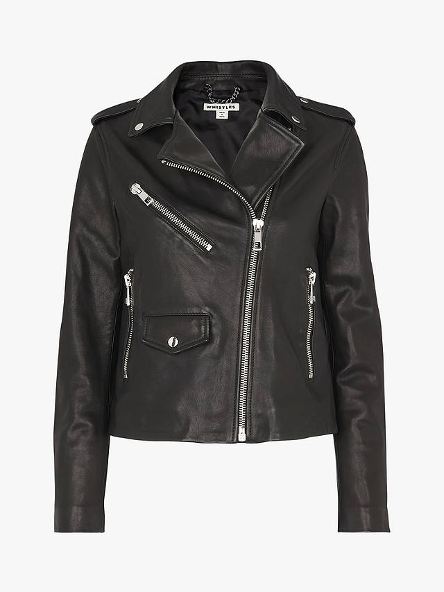 Whistles Agnes Leather Biker Jacket, Black