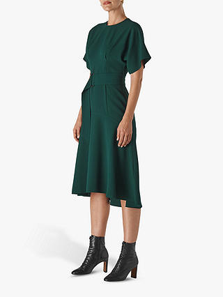 Whistles Belted Flared Midi Dress, Green