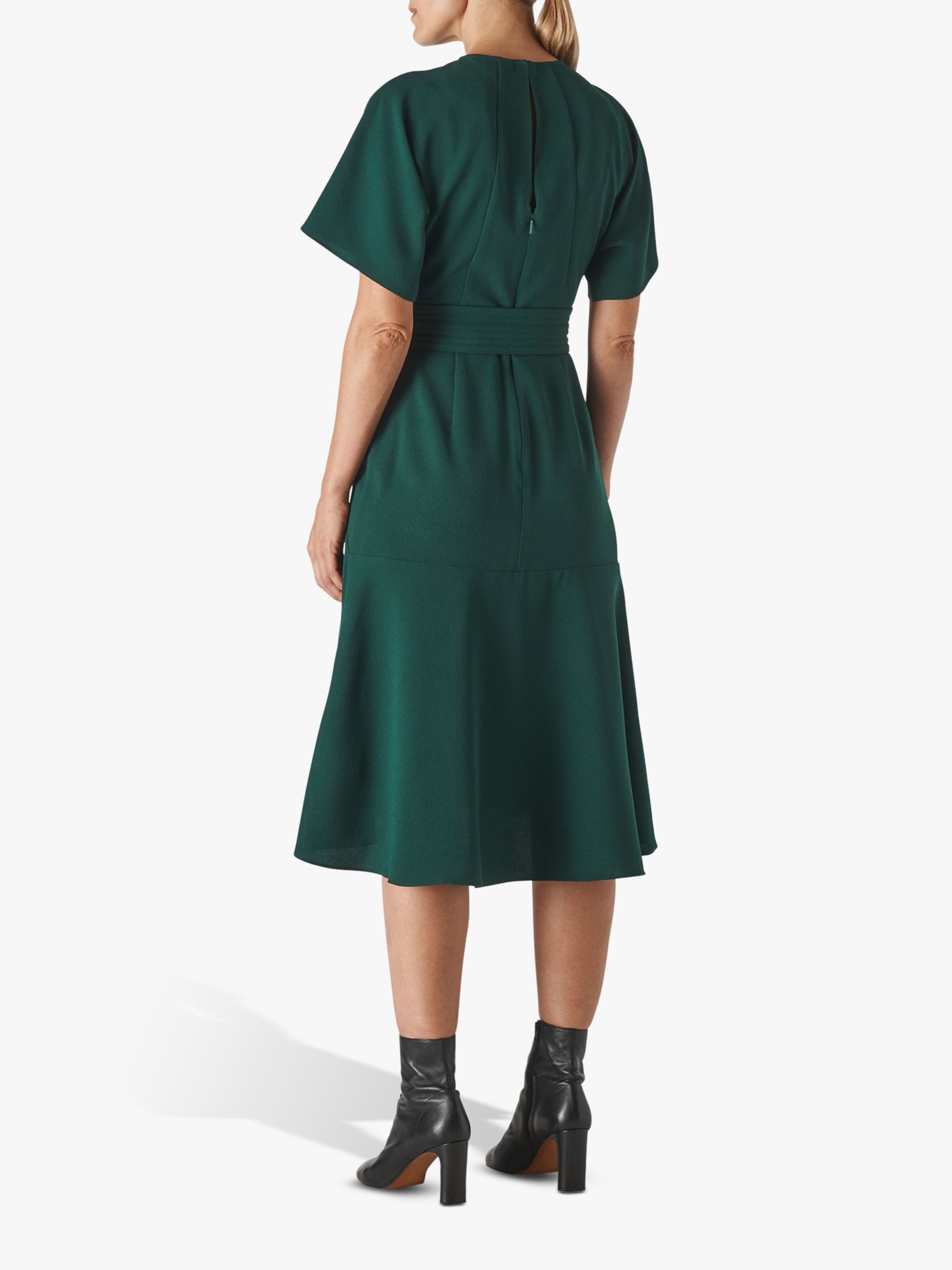 Whistles Belted Flared Midi Dress, Green at John Lewis & Partners