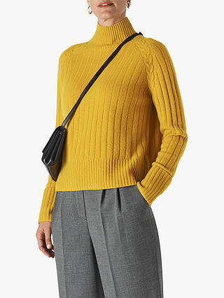 Whistles Wool Rib Detail Funnel Neck Jumper, Yellow