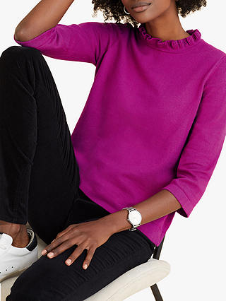 Pure Collection Ruffle Neck Sweater, Magenta