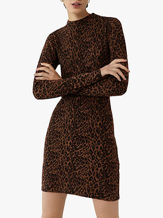 Warehouse Leopard Print Funnel Neck Dress