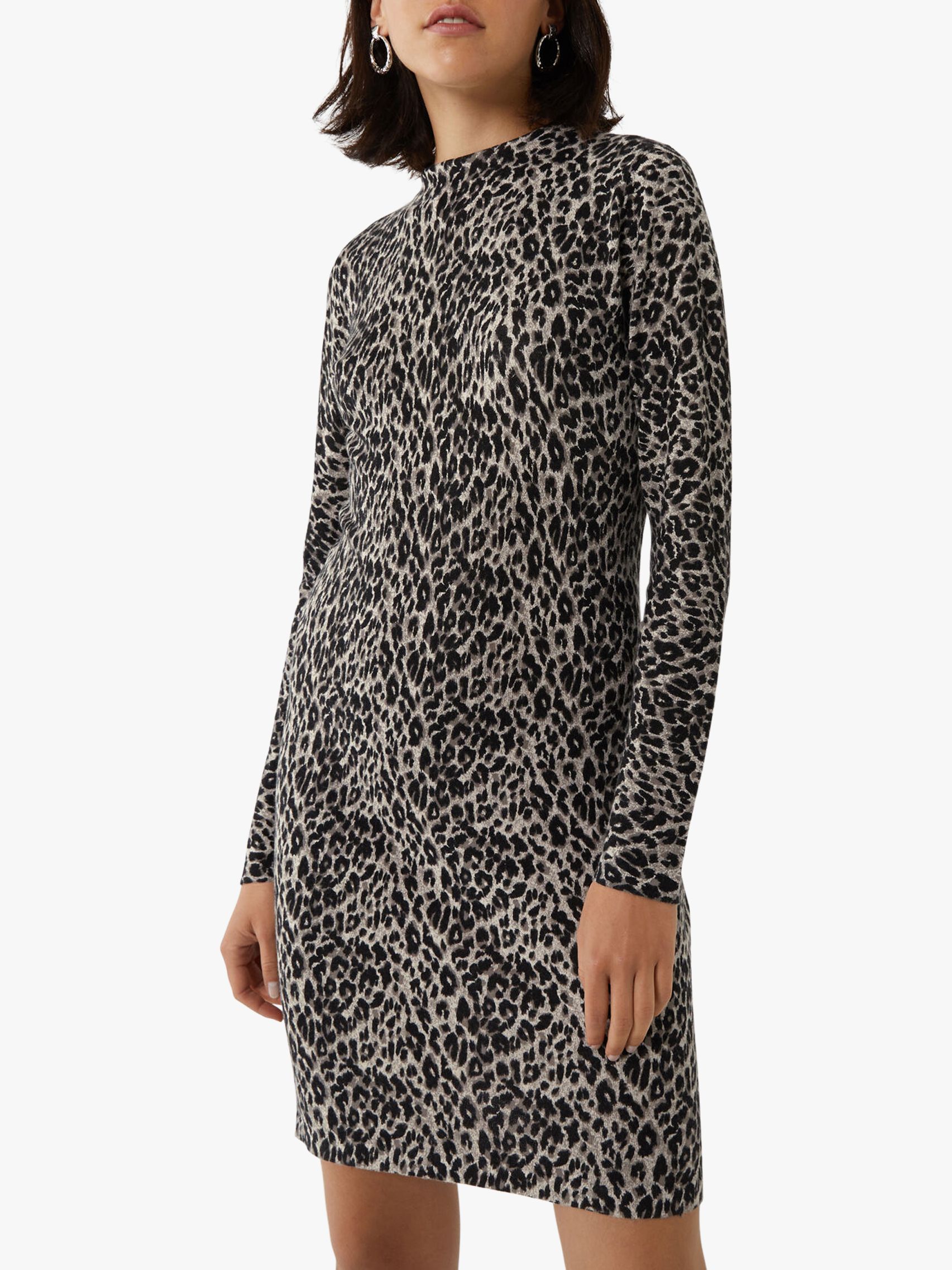 Warehouse Leopard Print Funnel Neck Dress