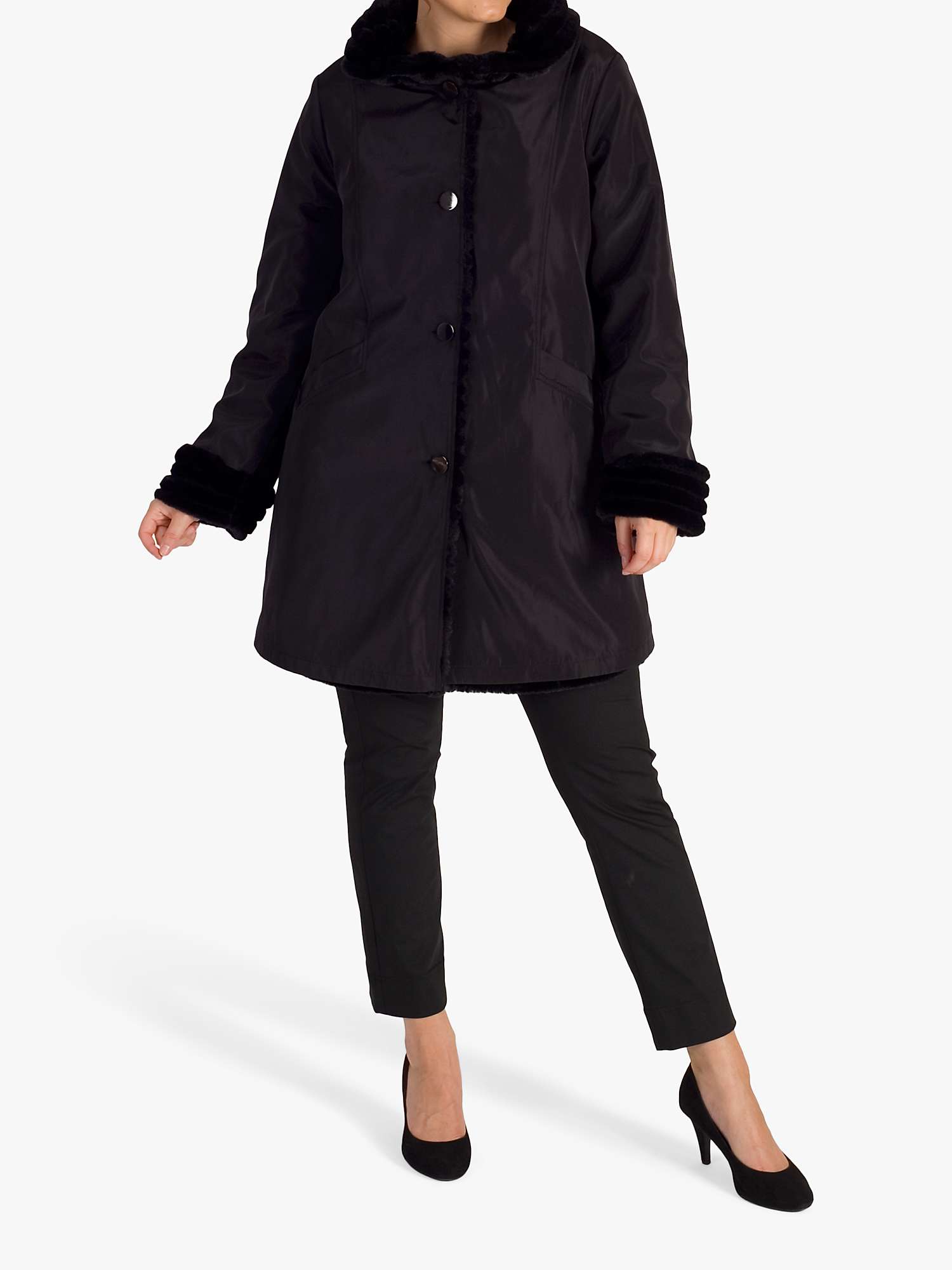 chesca Faux Fur Lined Reversible Coat, Black at John Lewis  Partners