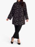 chesca Stand Collar Geometric Embroidery Coat, Black