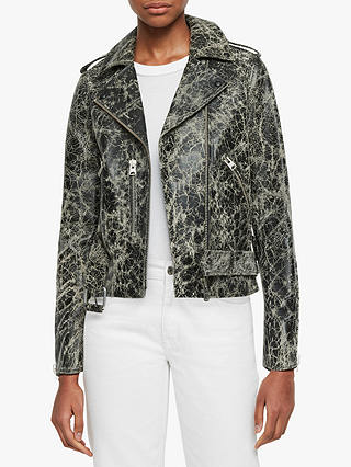 AllSaints Balfern Rift Leather Biker Jacket, Black/White