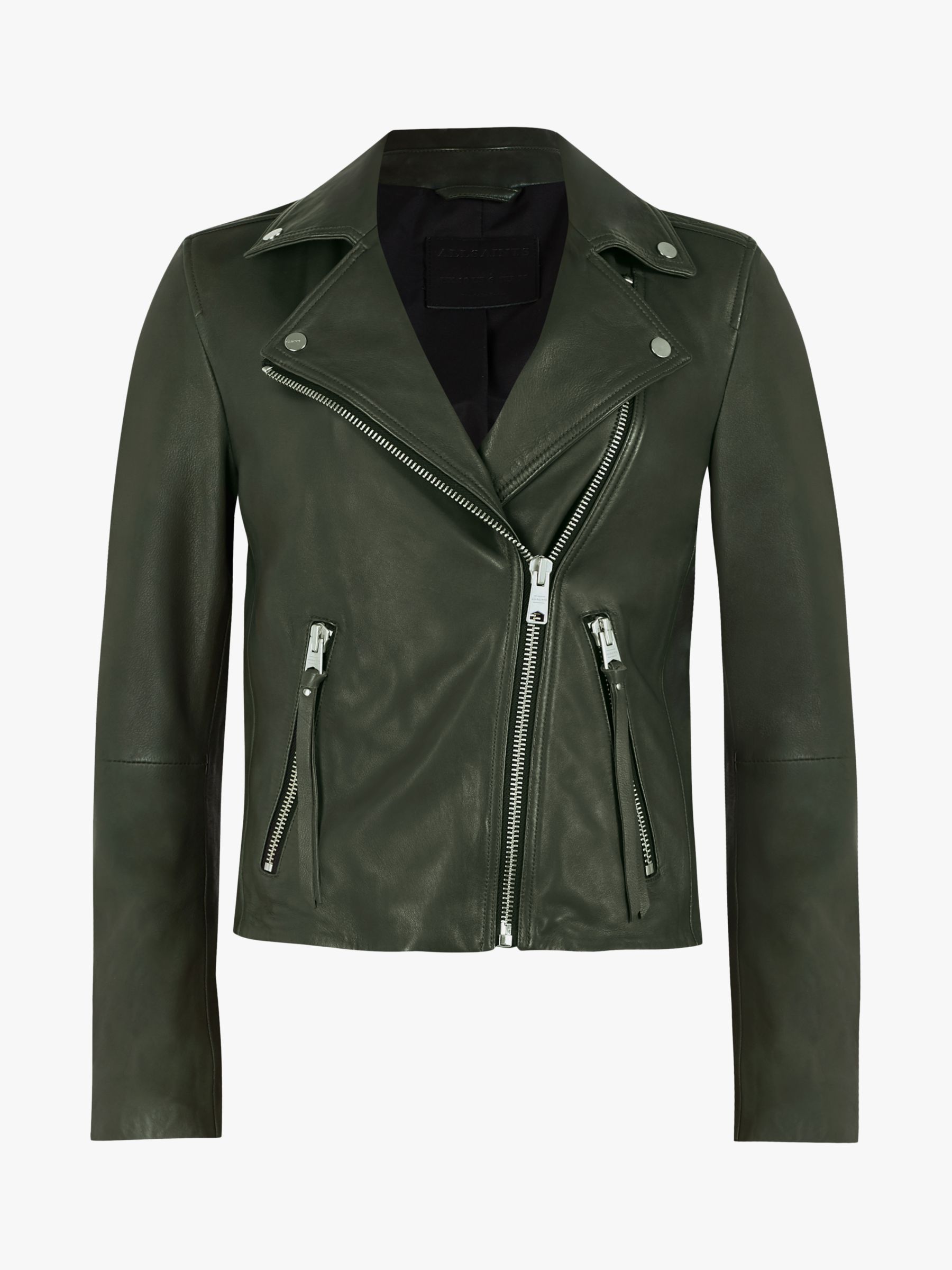 AllSaints Dalby Leather Biker Jacket, Dark Green, 10