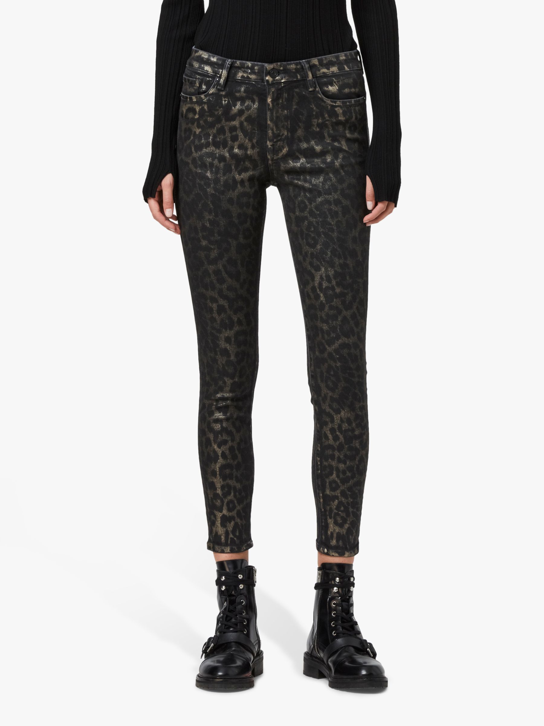AllSaints Grace Leopard Print Cropped Skinny Jeans, Bronze