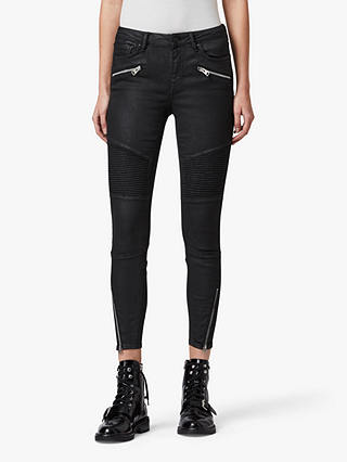 AllSaints Grace Cropped Biker Jeans, Coated Black