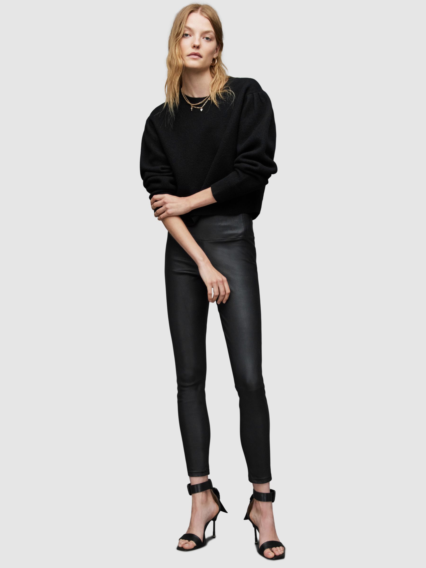 AllSaints Cora Leather Leggings, Black at John Lewis & Partners