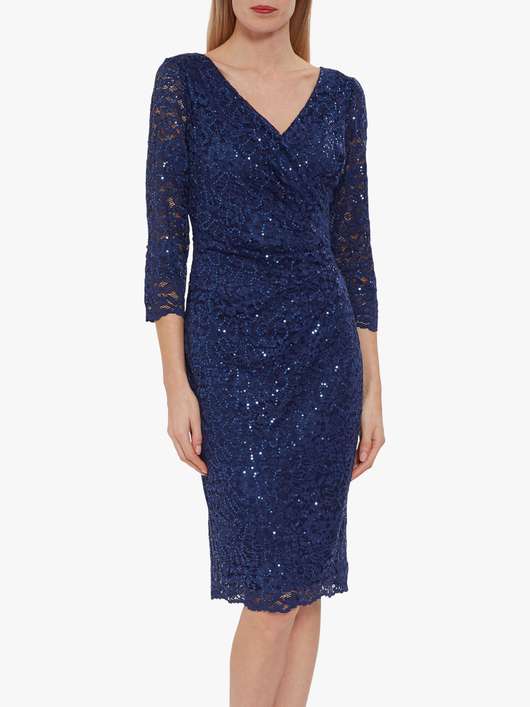 Gina Bacconi Belle Lace Wrap Dress, Navy at John Lewis & Partners