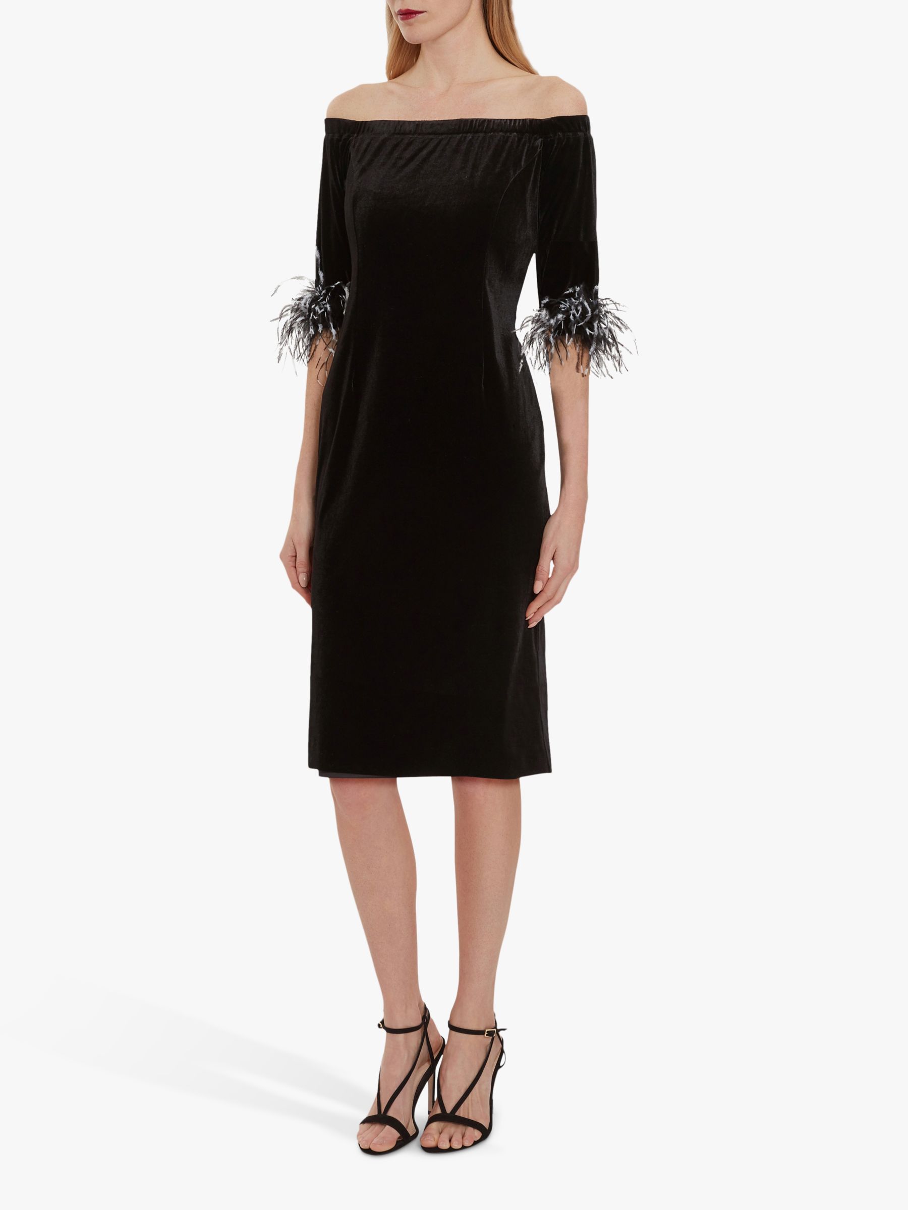 Gina Bacconi Jorelle Velvet Bardot Dress, Black at John Lewis & Partners