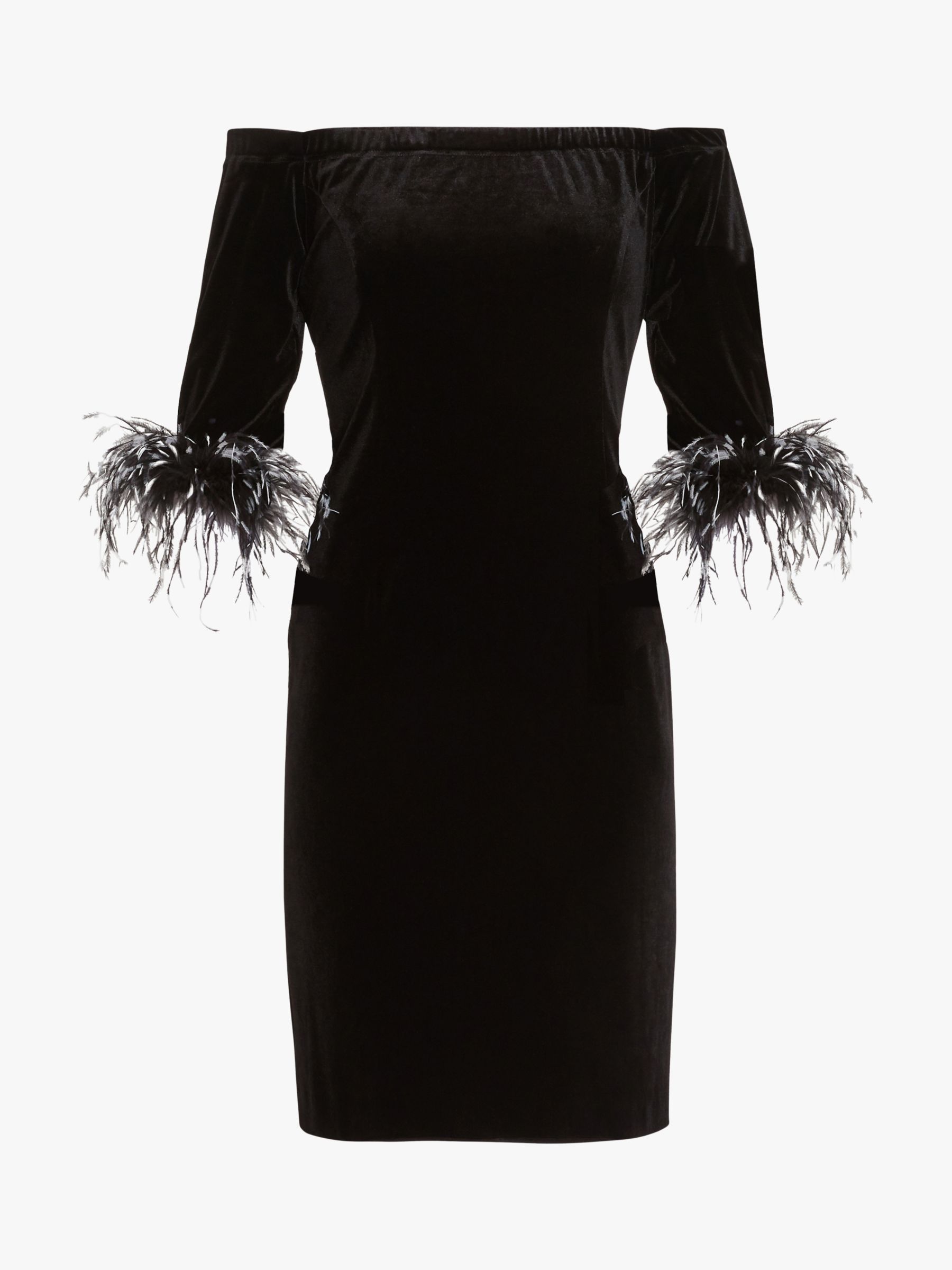 Gina Bacconi Jorelle Velvet Bardot Dress, Black at John Lewis & Partners