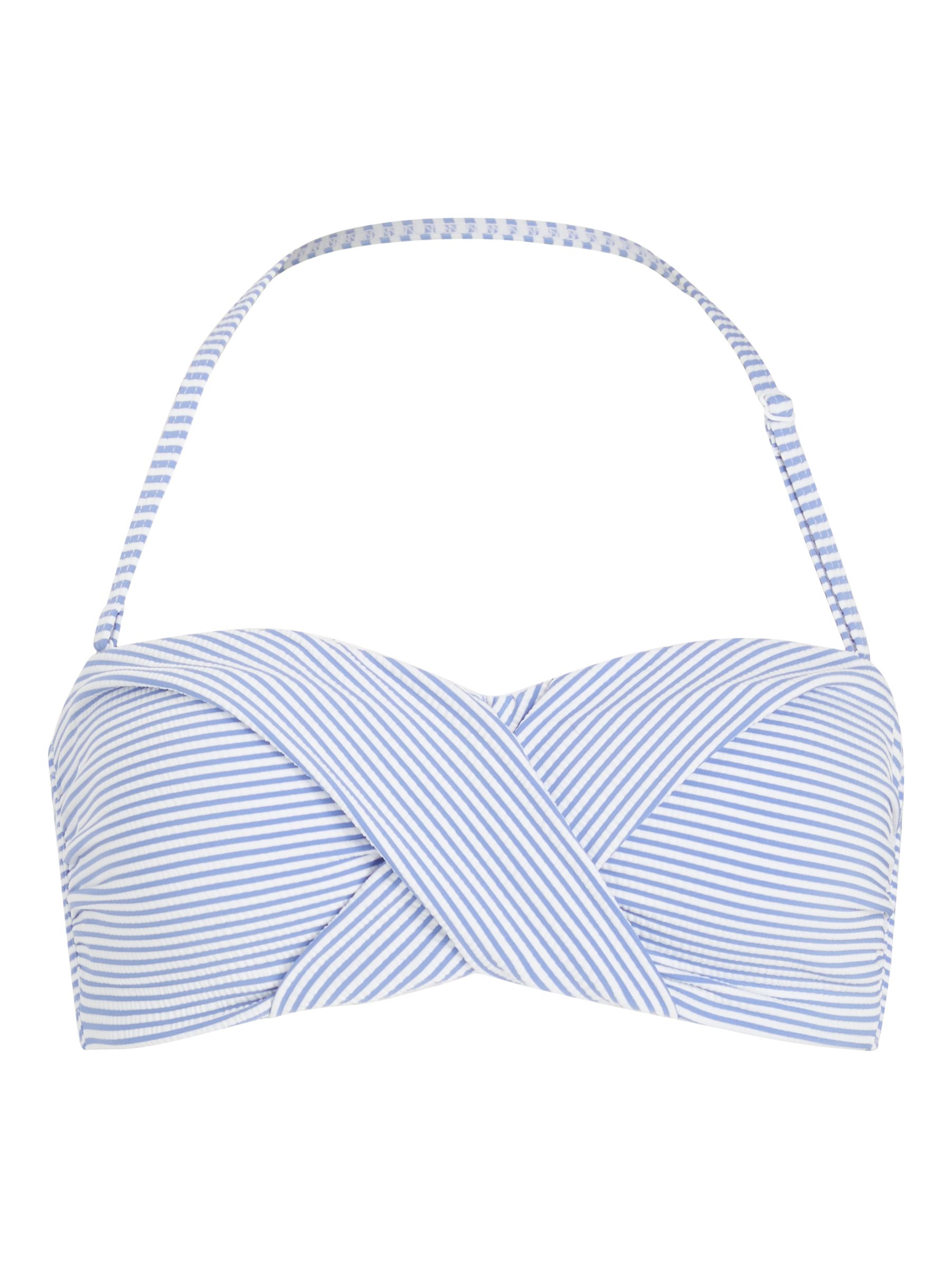 John Lewis & Partners St Tropez Seersucker Twist Bandeau Bikini Top, Blue
