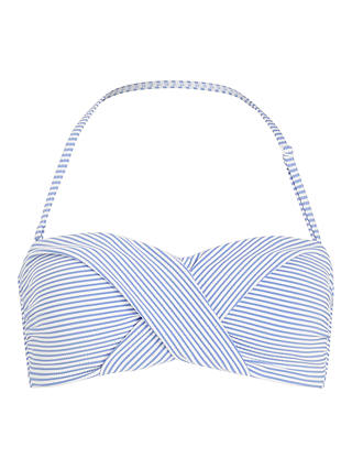 John Lewis St Tropez Seersucker Twist Bandeau Bikini Top, Blue
