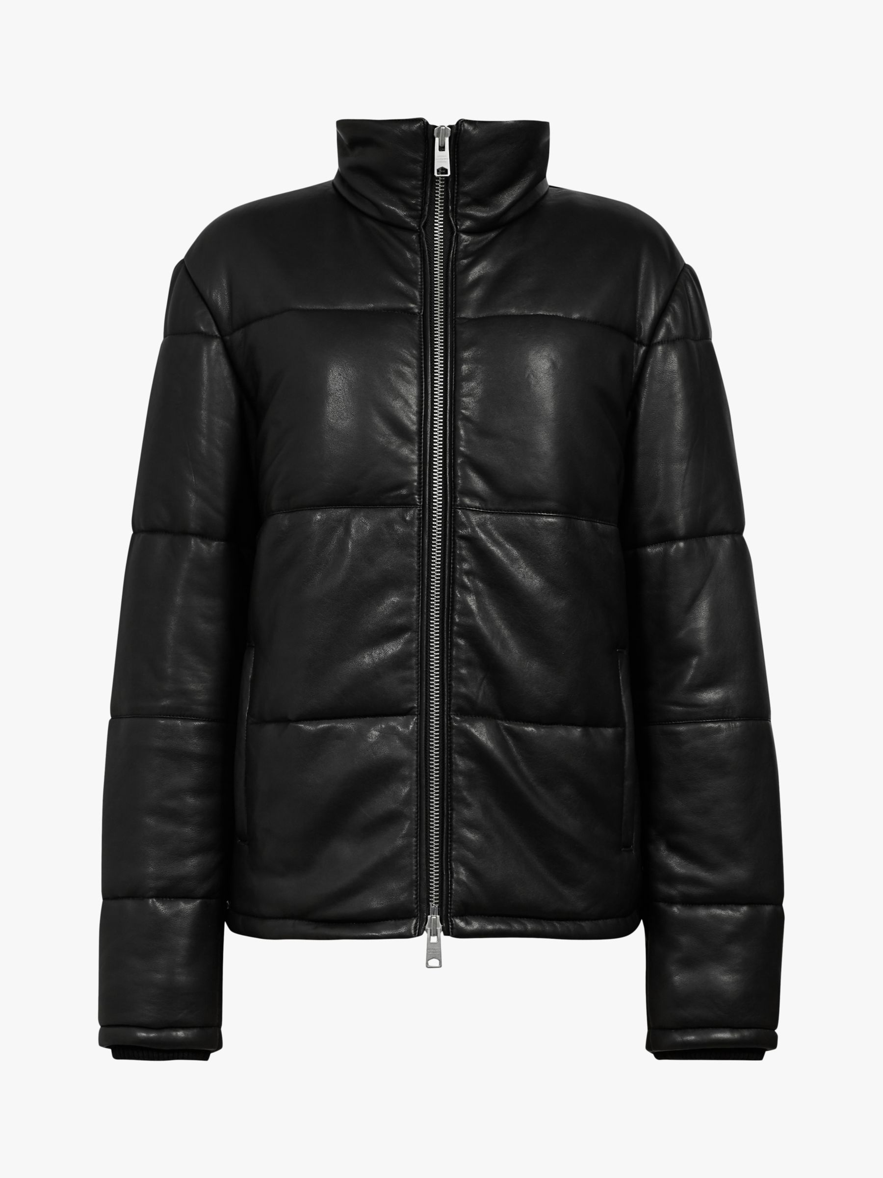 AllSaints Coronet Leather Puffer Jacket, Black at John Lewis & Partners