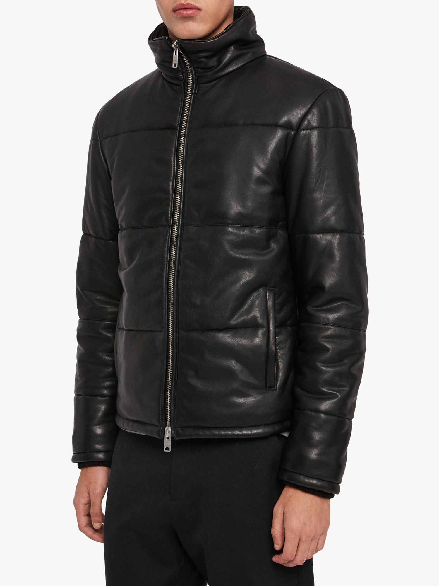 AllSaints Coronet Leather Puffer Jacket, Black at John Lewis & Partners