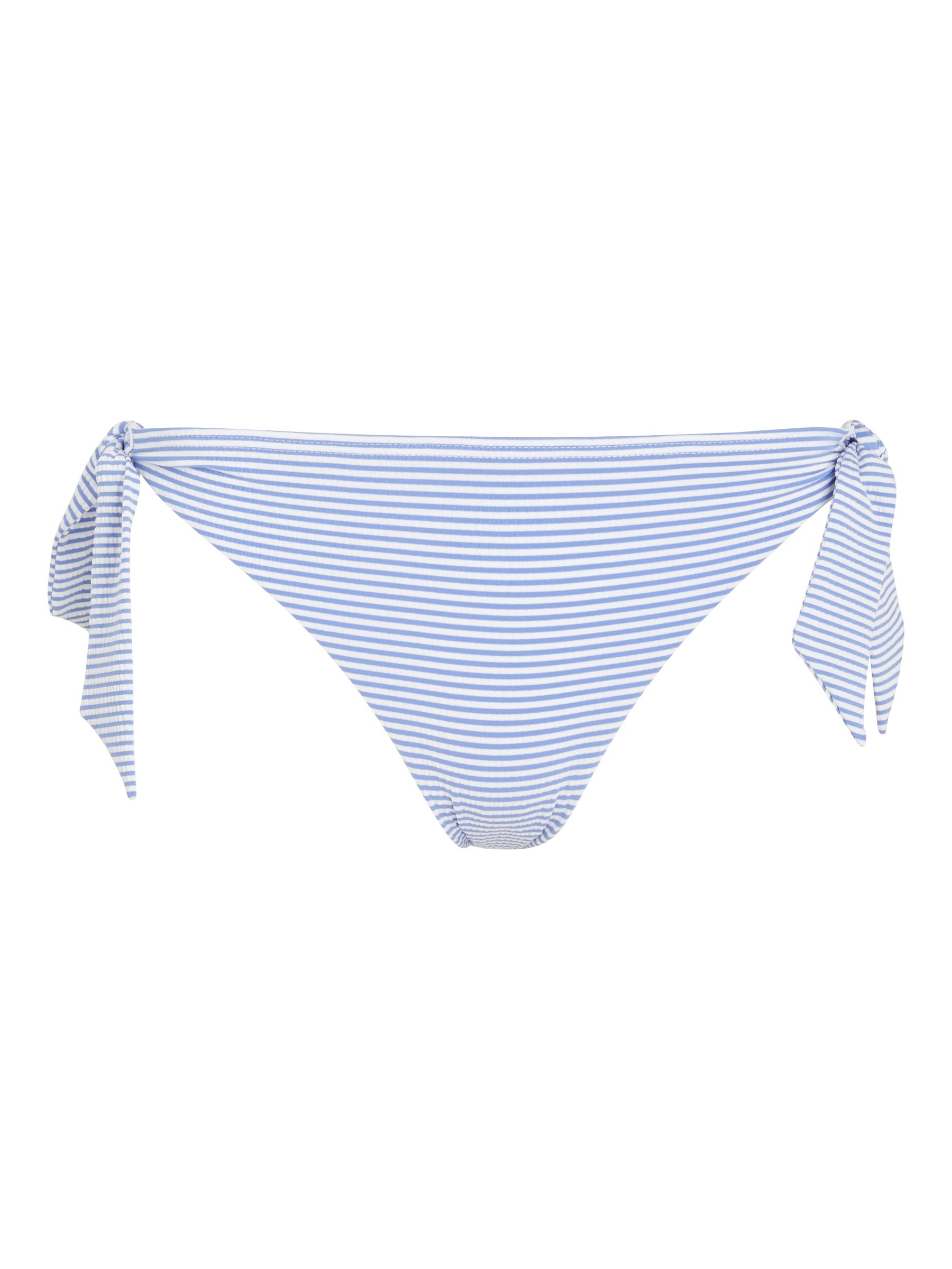 John Lewis St Tropez Seersucker Stripe Bunny Tie Side Bikini Briefs, Blue, 8