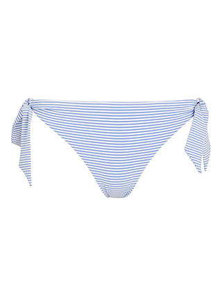 John Lewis St Tropez Seersucker Stripe Bunny Tie Side Bikini Briefs, Blue