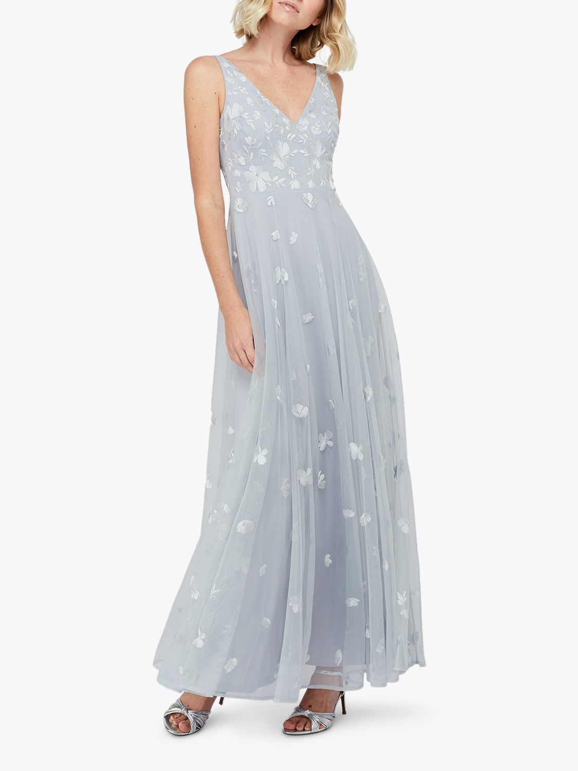 Monsoon Clemence Embroidered Maxi Dress, Blue, 6