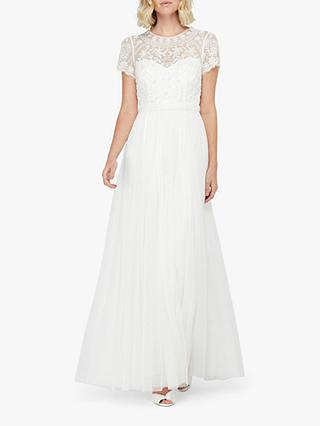 Monsoon Olive Bridal Embellished Tulle Maxi Dress, Ivory