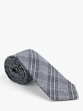 John Lewis & Partners Check Print Cotton Tie, Blue