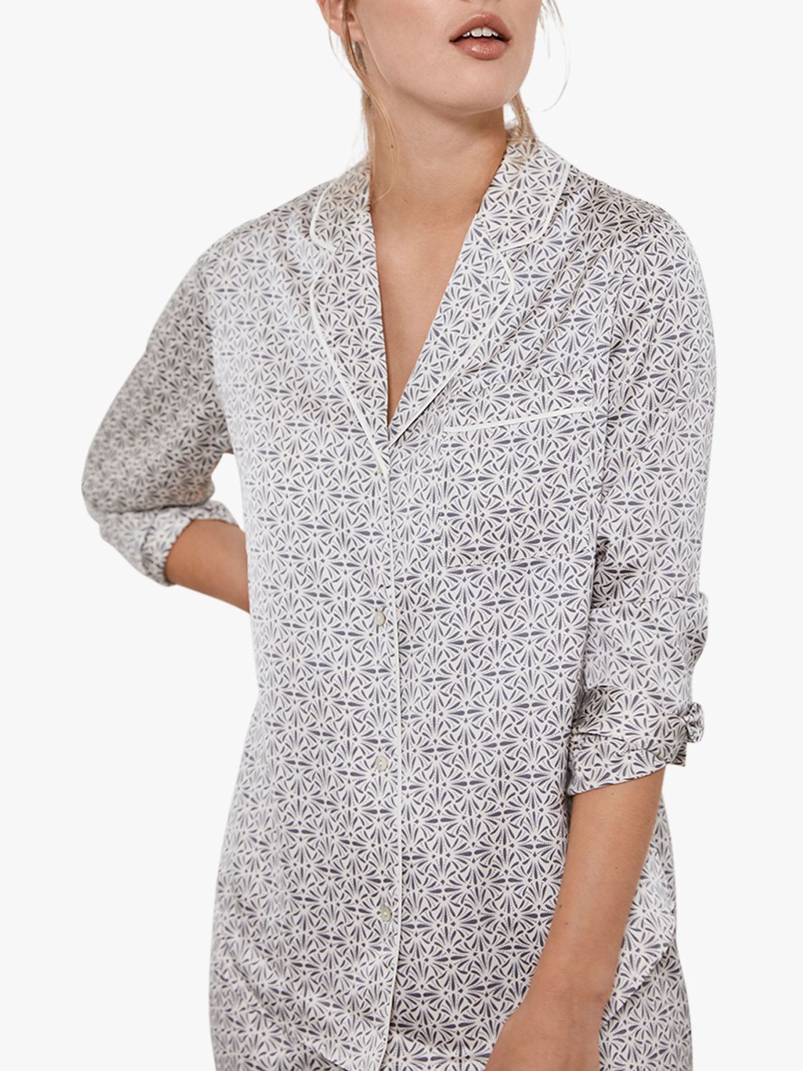 Hygge by Mint Velvet Sofia Print Pyjama Shirt, Grey