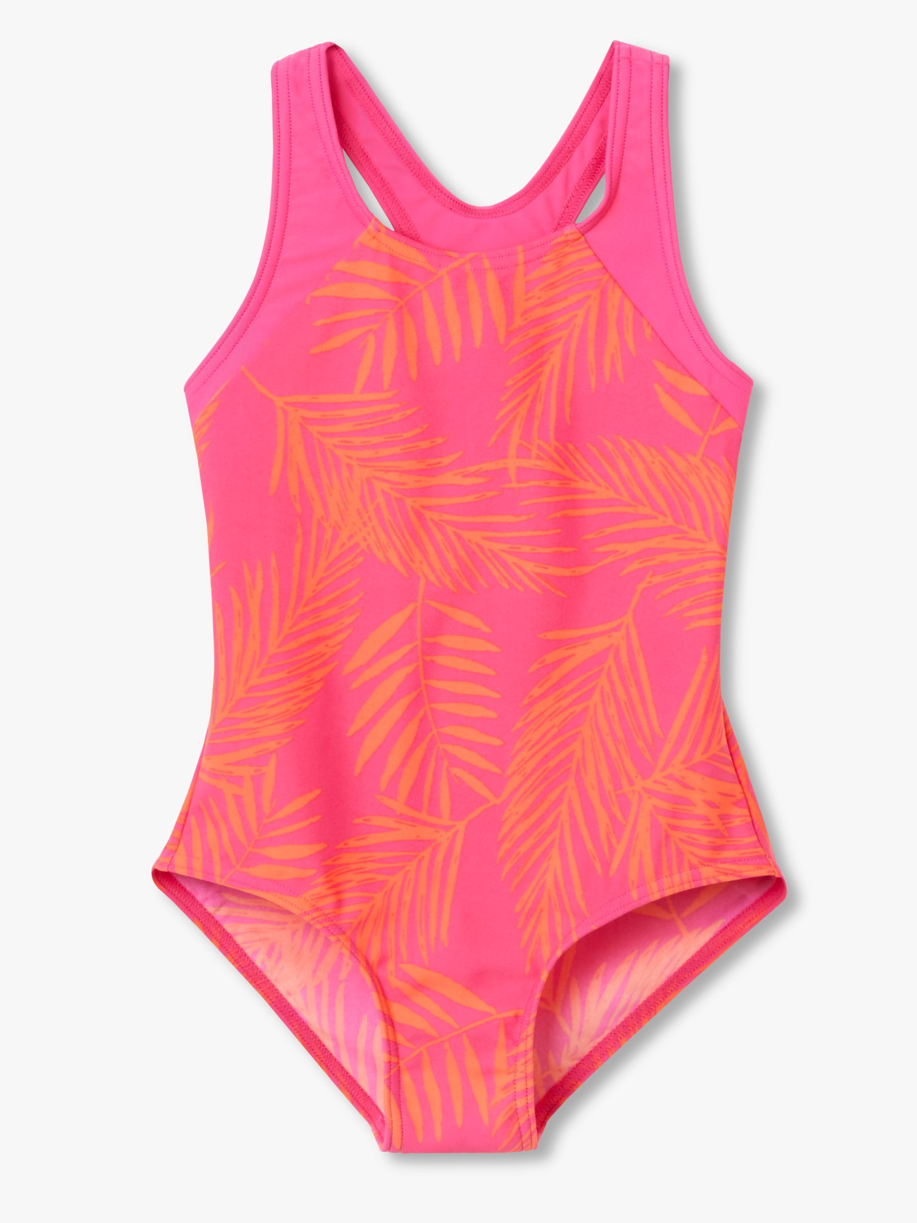 John Lewis & Partners Girls' Palm Print Swimsuit, Fuchsia at John Lewis & Partners