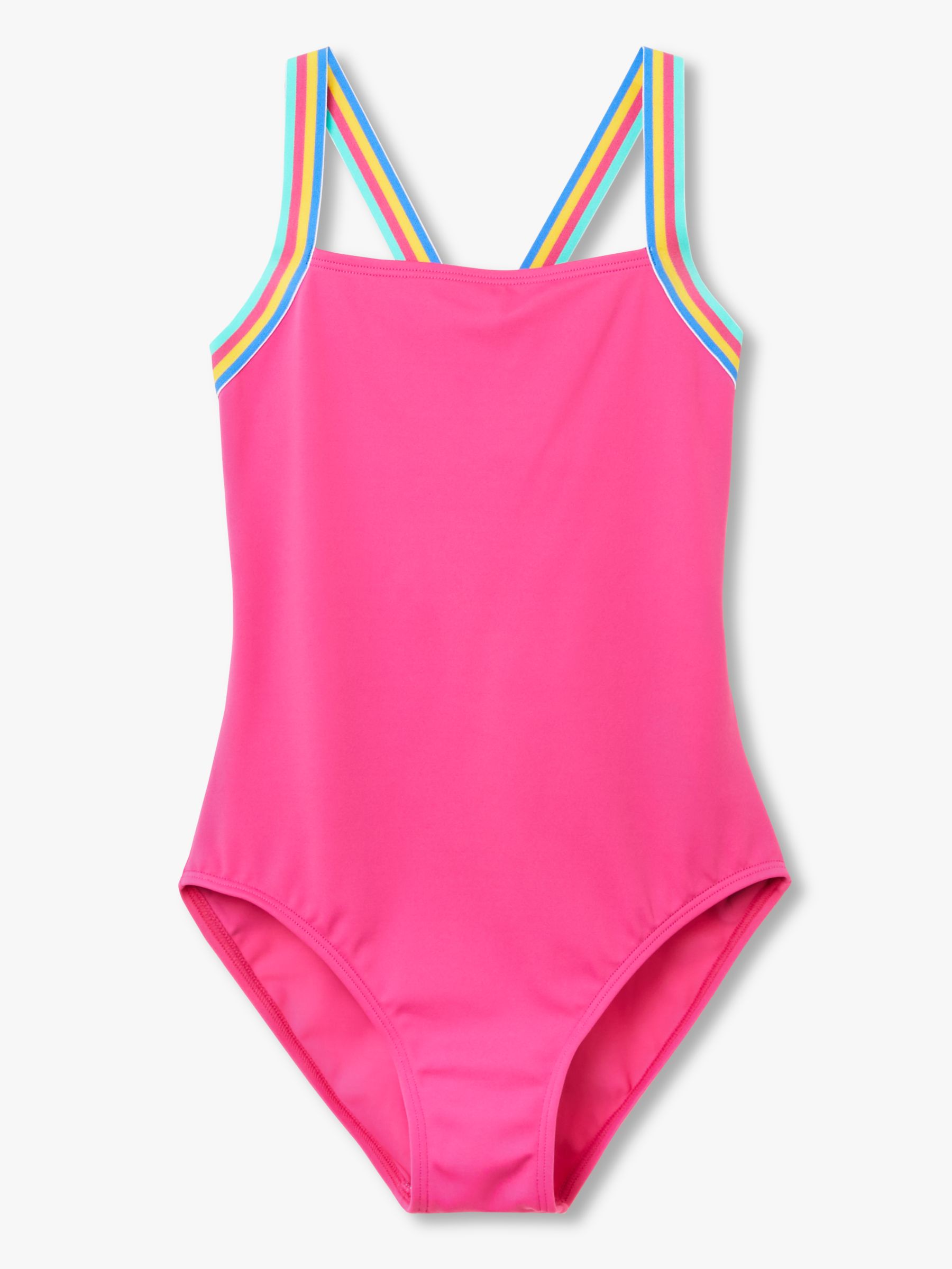 John Lewis & Partners Girls' Colour Block Sporty Swimsuit, Fuchsia at ...