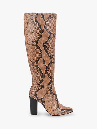 Mint Velvet Faith Leather Snake Print Knee High Boots, Multi