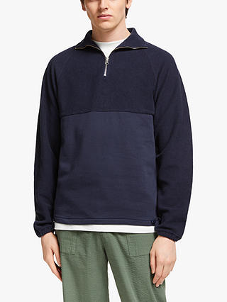 Les Basics Le Zip Sweat Colour Block Sweatshirt, Navy
